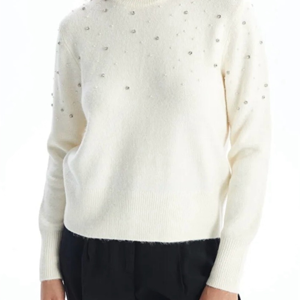 Embellished Ivory Crewneck Sweater